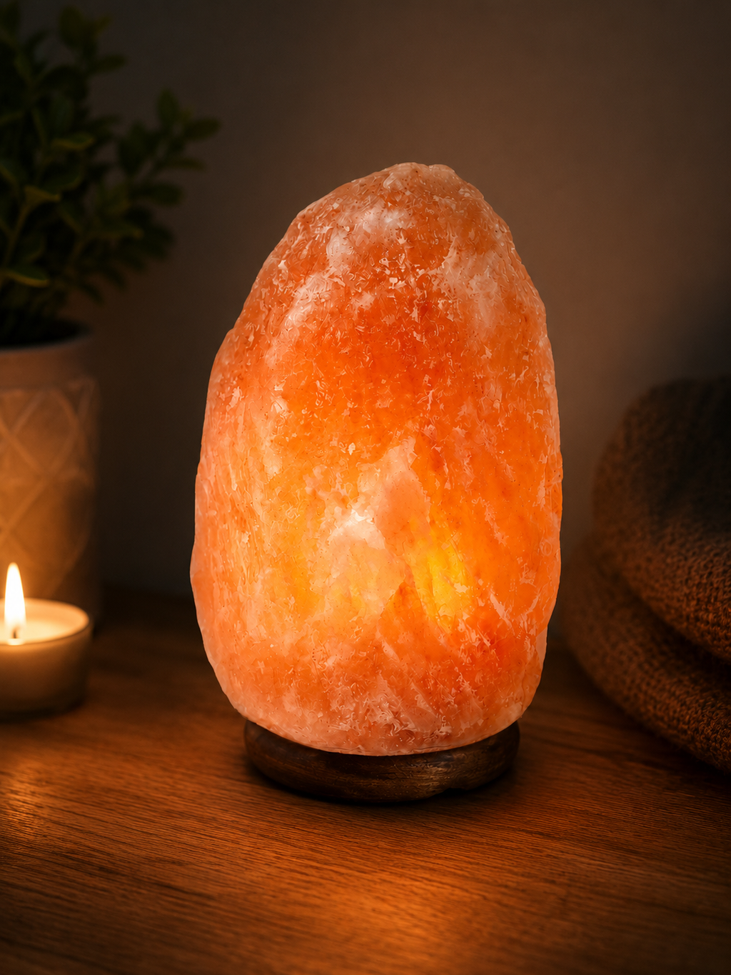 Lámpara de Sal del Himalaya Natural - Luz Cálida con Base de Madera