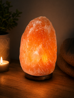 Lámpara de Sal del Himalaya Natural - Luz Cálida con Base de Madera