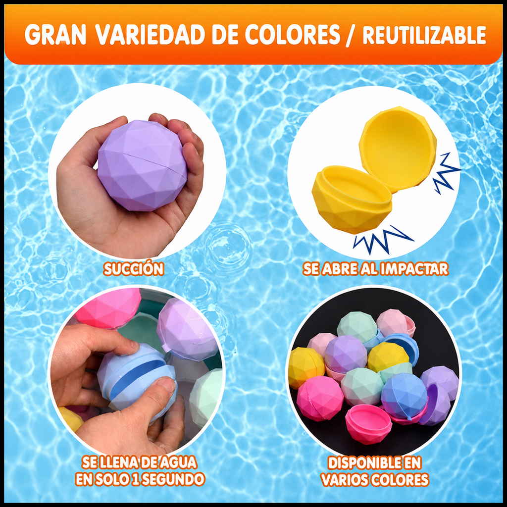 Globos de Agua Reutilizables de Silicona - Pack 4 Unidades Autosellables