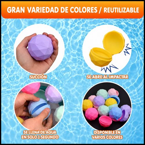 Globos de Agua Reutilizables de Silicona - Pack 4 Unidades Autosellables
