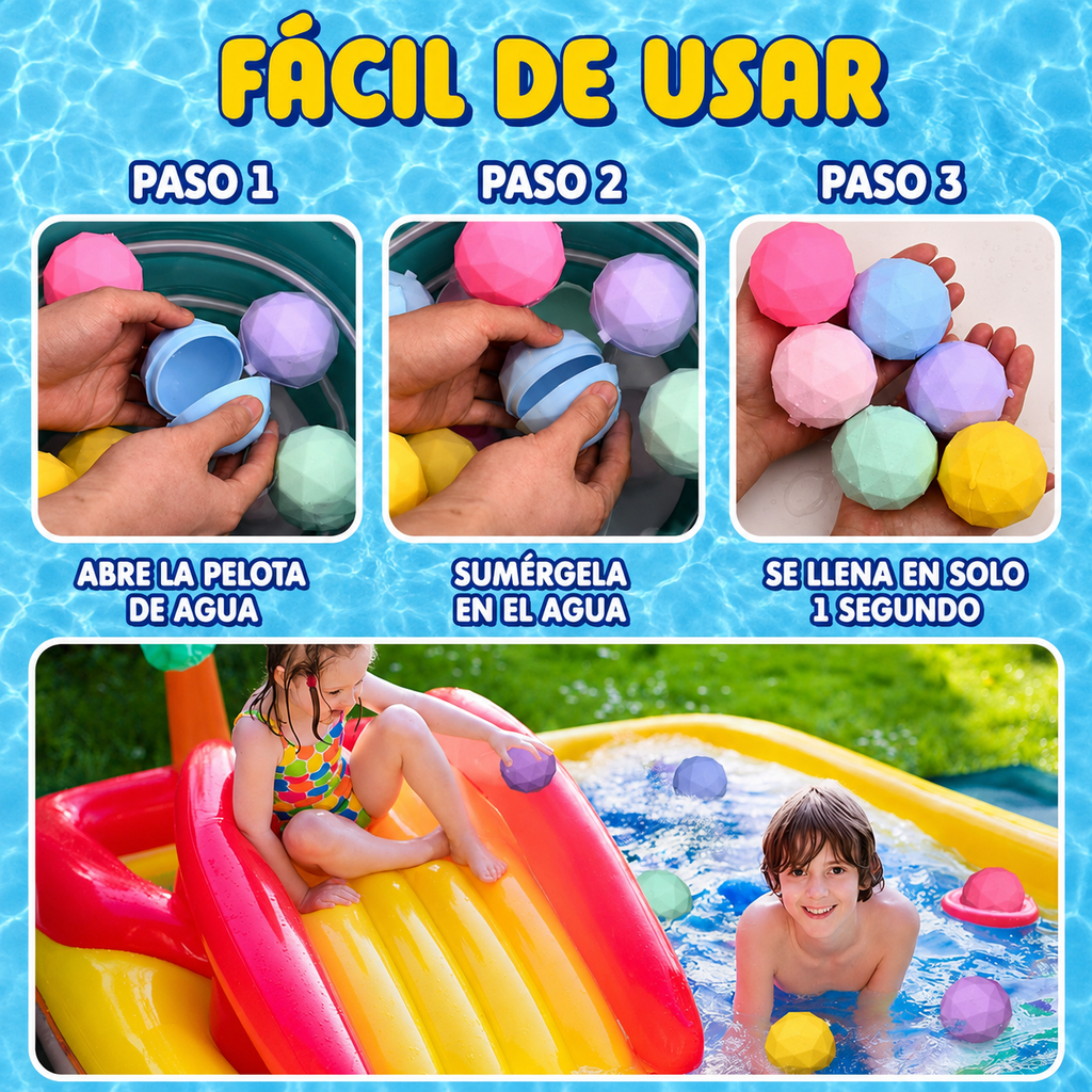 Globos de Agua Reutilizables de Silicona - Pack 4 Unidades Autosellables