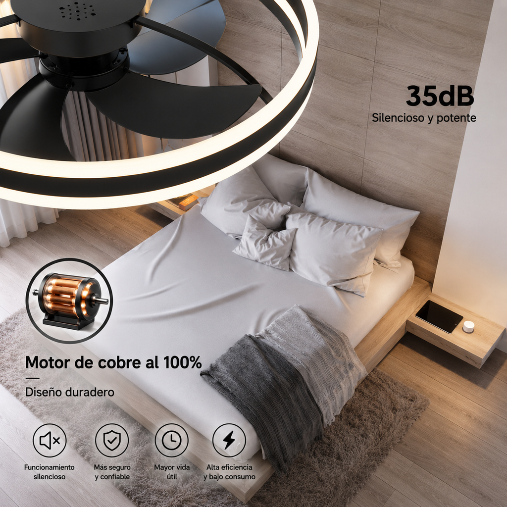Ventilador de Techo con Luz LED y Mando a Distancia