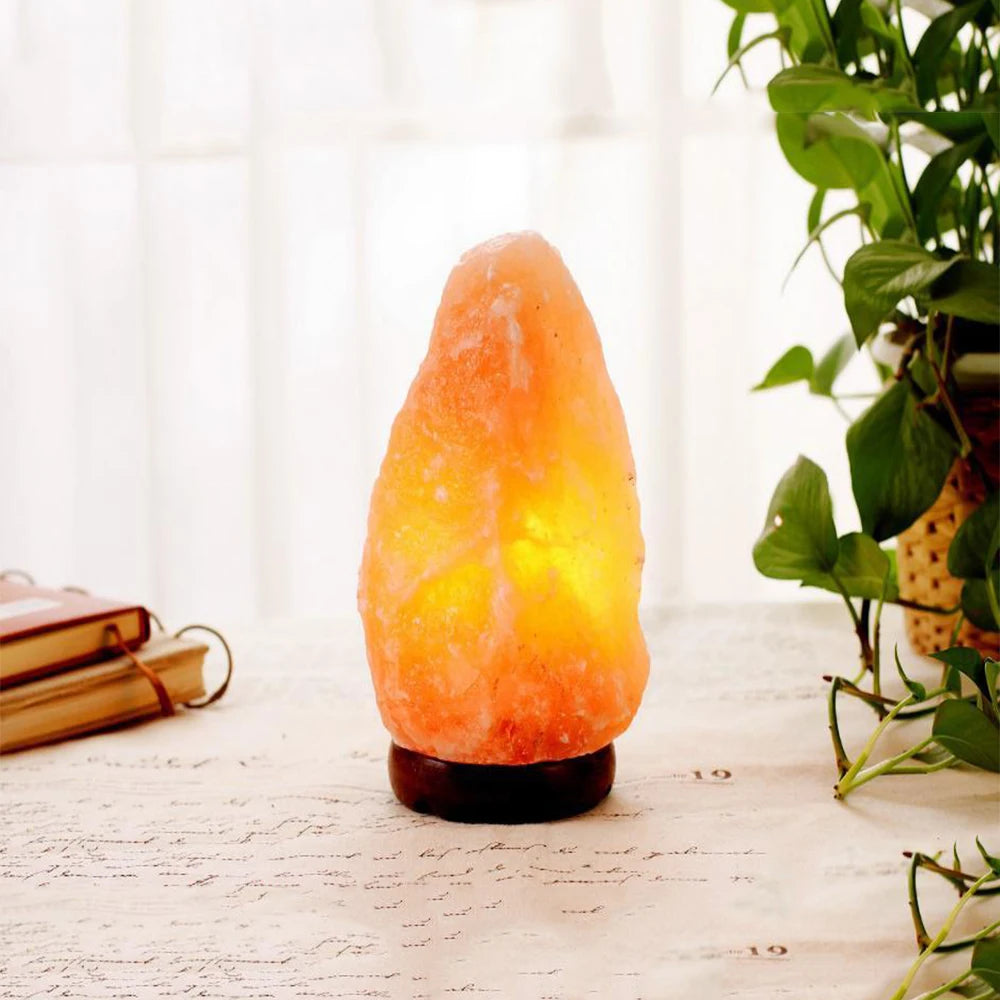 Lámpara de Sal del Himalaya Natural - Luz Cálida con Base de Madera