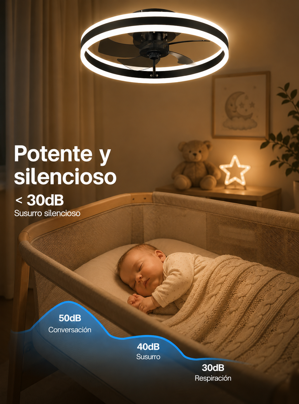 Ventilador de Techo con Luz LED y Mando a Distancia