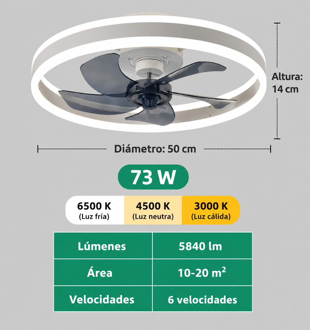 Ventilador de Techo con Luz LED y Mando a Distancia